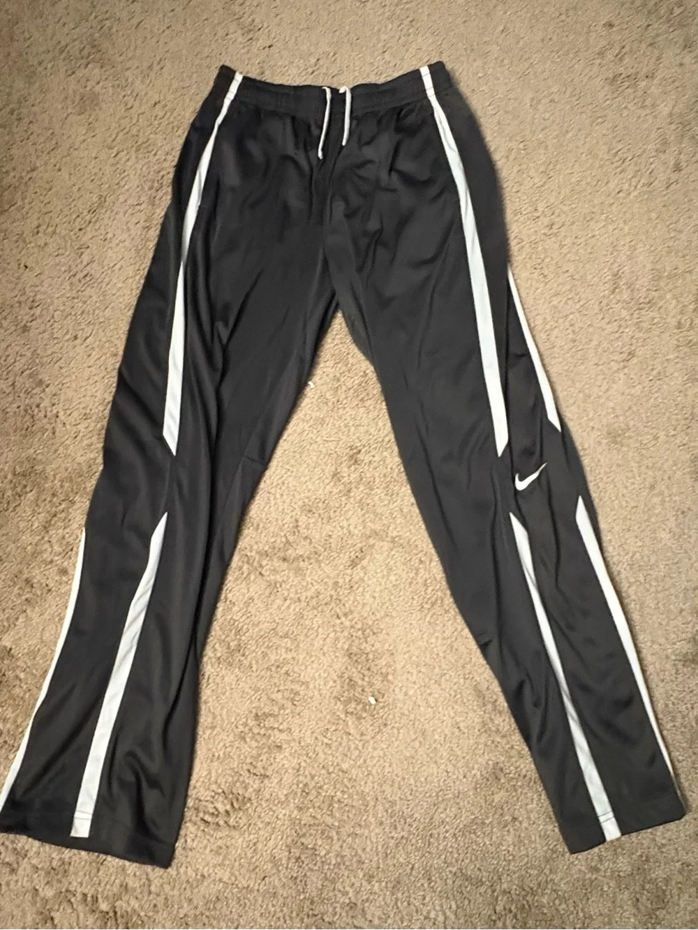 Nike Dark Gray Athletic Track Pants with White Stripe Accents - Mens Large